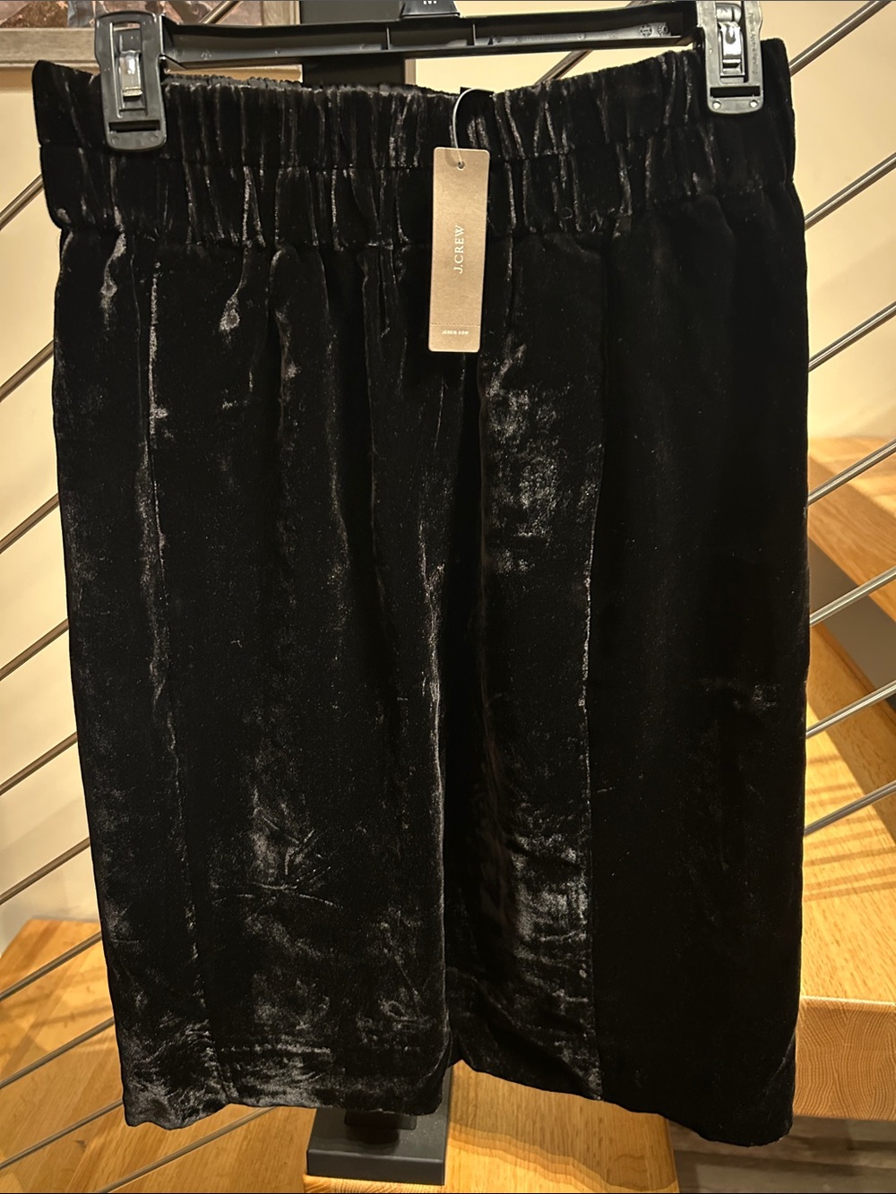 J. Crew Black Velvet Elastic Waist Midi Skirt